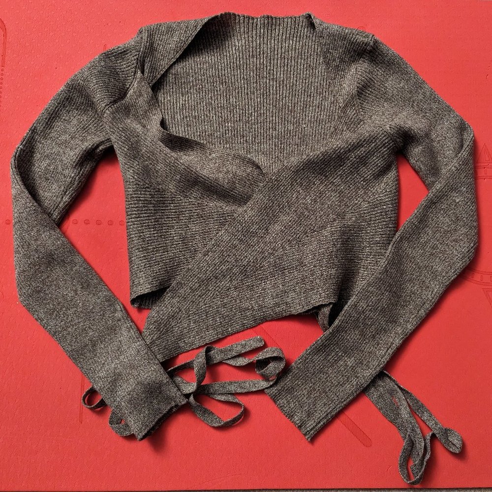 Chicwish Crisscross Tie Waist Wrap Knit Top in Taupe